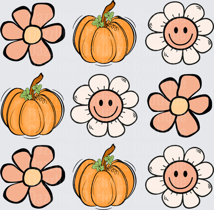 Smiley Face Flowers and Pumpkins