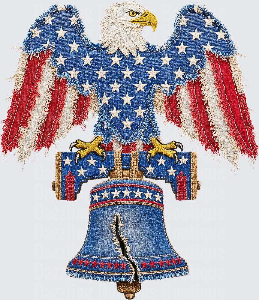 Patriotic Bald Eagle with Liberty Bell American Flag Wings