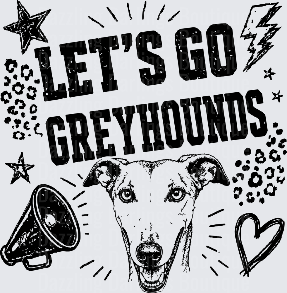 Let's Go Greyhounds Spirit Design with Megaphone and Stars