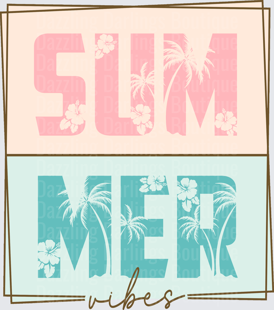 Summer Vibes Tropical Palm Trees and Hibiscus Flowers
