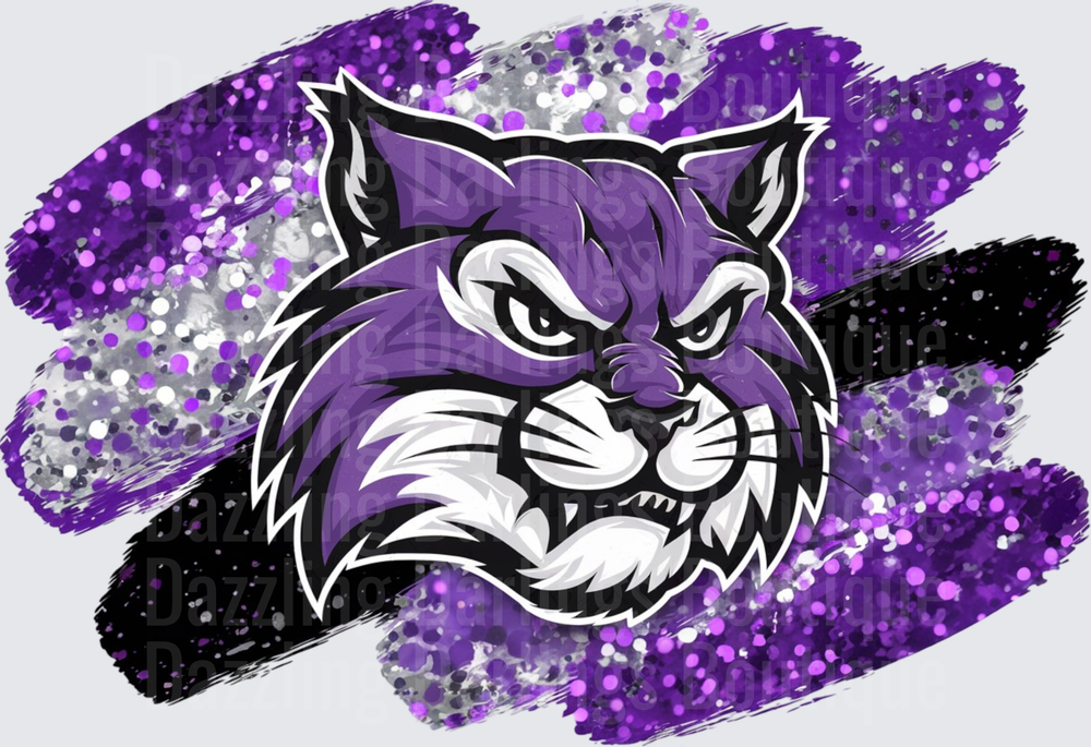 Purple Wildcat Mascot Glitter Brush Stroke