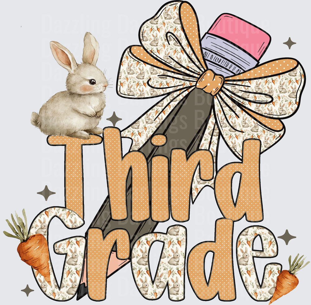 Third Grade Bunny Rabbit School Bow Carrots Design