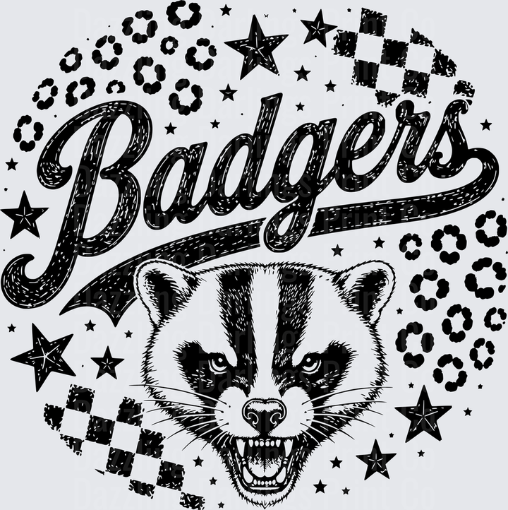 Badgers Script Fierce Badger Face Stars Checkered Leopard