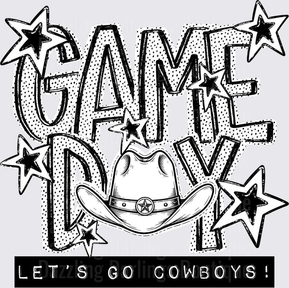 Game Day Let's Go Cowboys Cowboy Hat Stars Bold Graphic