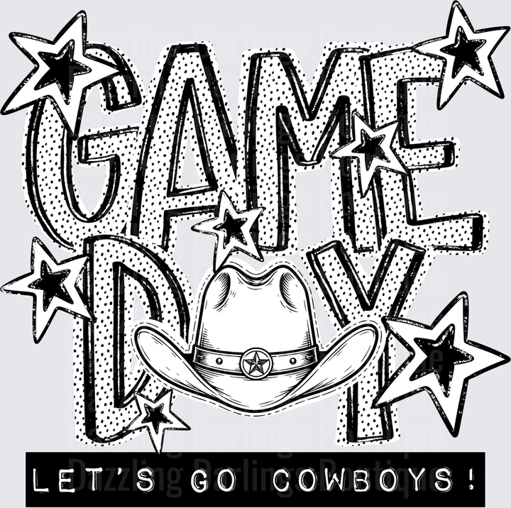 Game Day Let's Go Cowboys Cowboy Hat Stars Bold Graphic