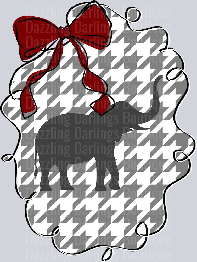 Alabama Roll Tide Houndstooth Elephant Red Bow