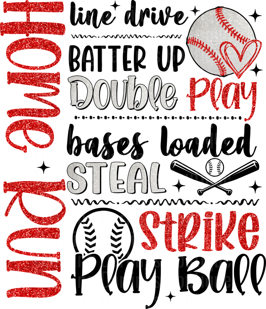 Baseball Mom Typography Design with Love Heart and Sports Terms