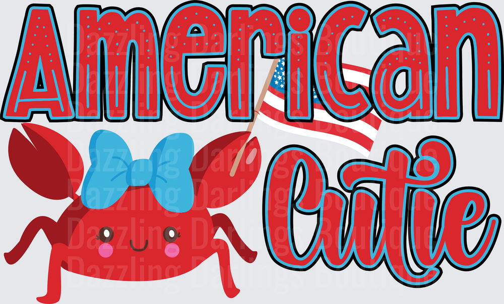 American Cutie Patriotic Crab with Blue Bow and USA Flag