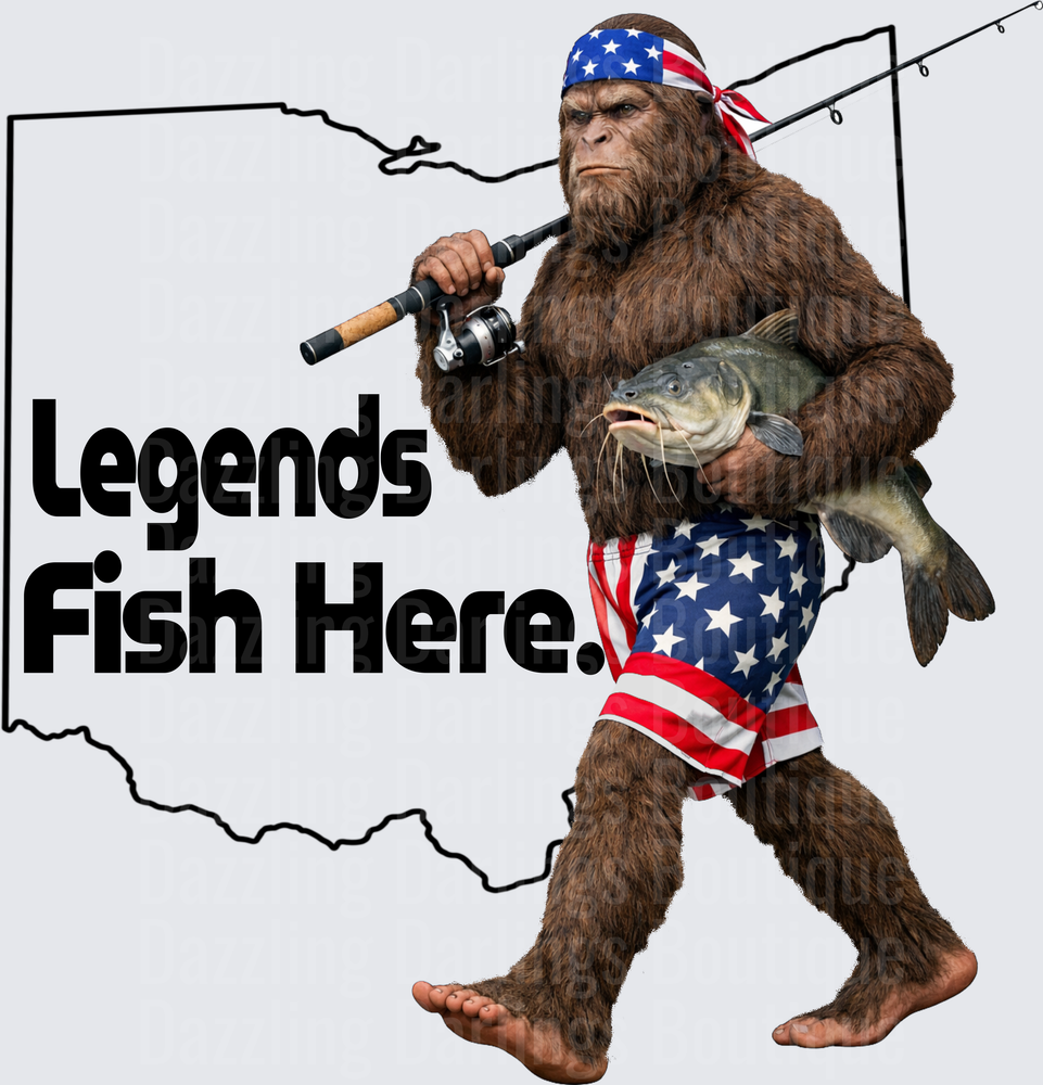 Bigfoot Fishing American Flag Bandana Legends Fish Here