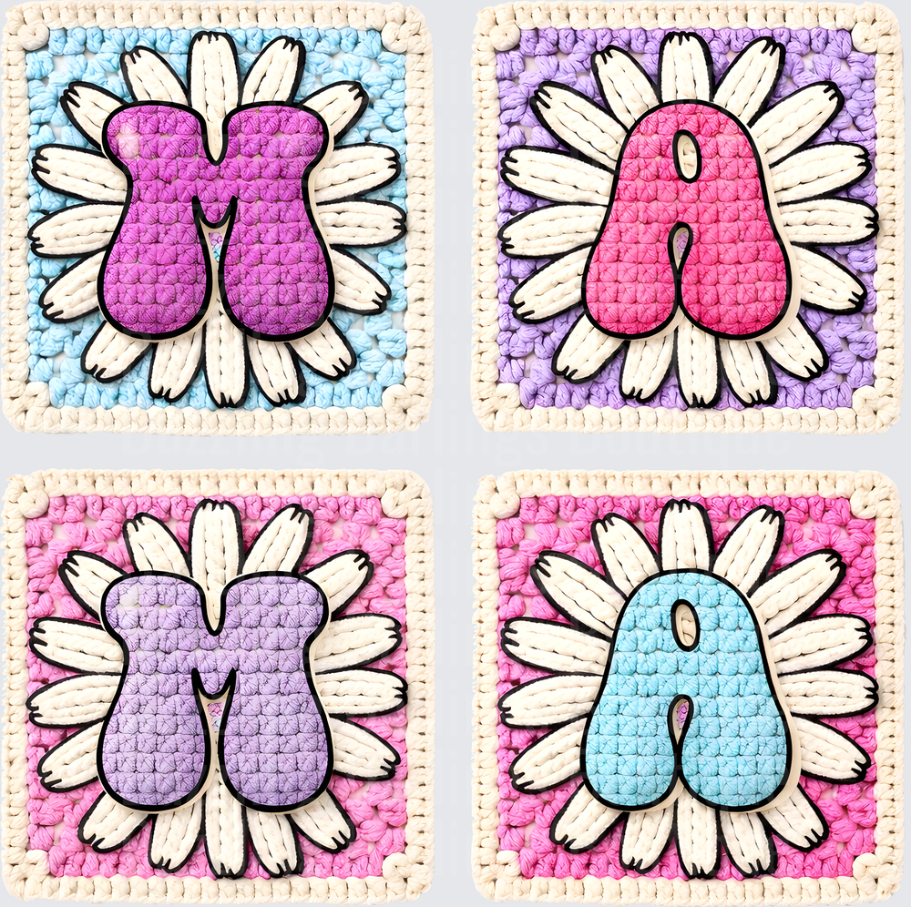 MAMA Daisy Flower Granny Square Crochet Pattern Set