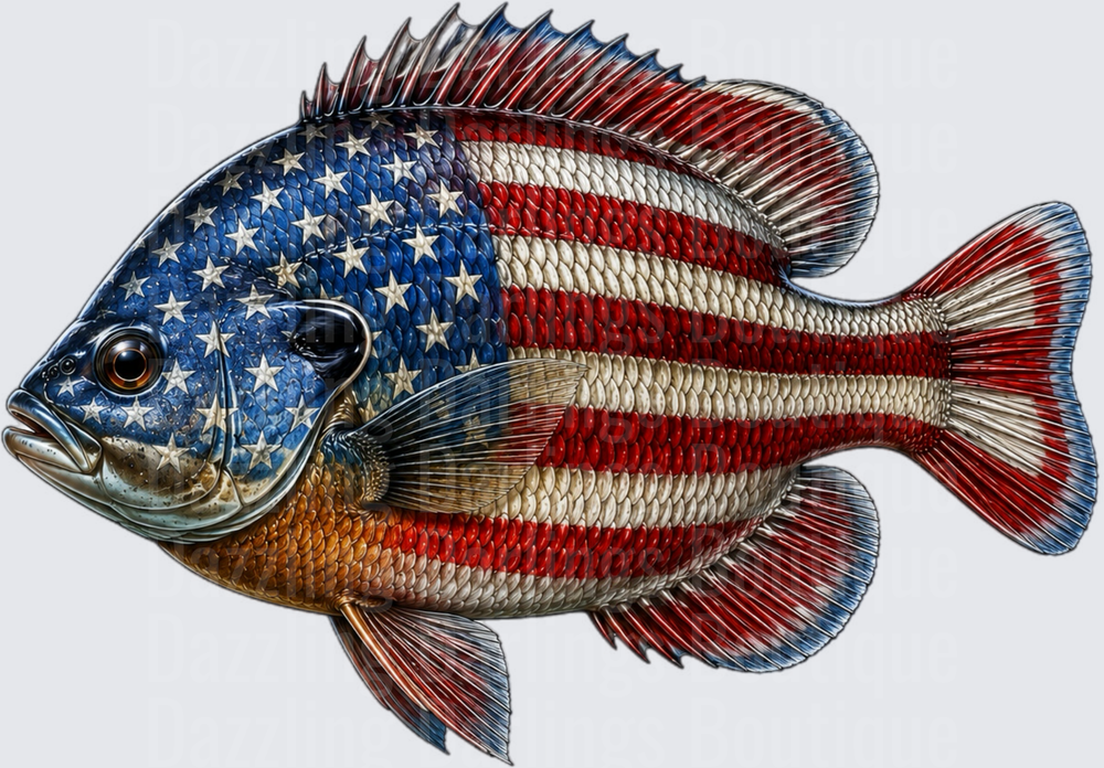 Patriotic American Flag Fish with Stars and Stripes Scales