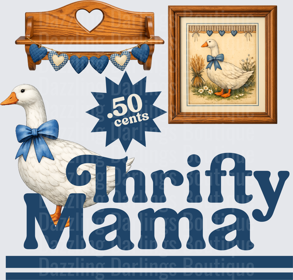 Thrifty Mama with White Goose Blue Bow Country Farmhouse Design