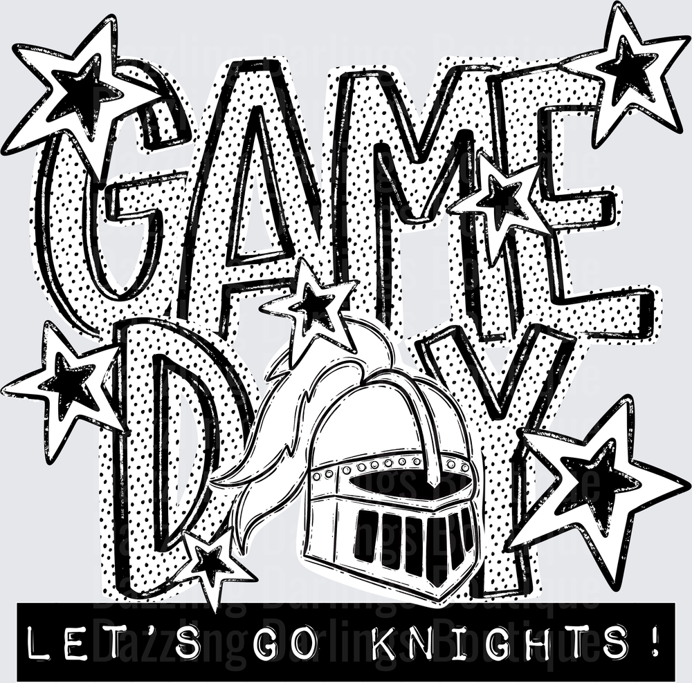 Game Day Let's Go Knights Helmet Stars Bold Sketch