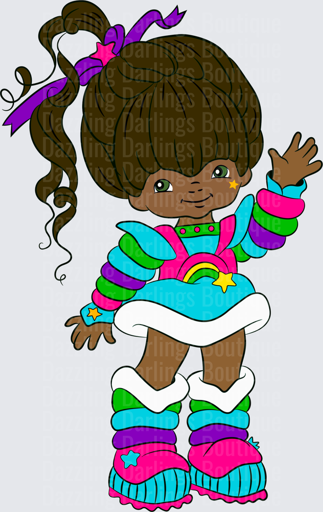 Rainbow Brite Character with Colorful Striped Outfit Waving