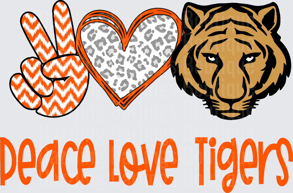 Peace Love Tigers Orange Chevron Leopard Heart Design