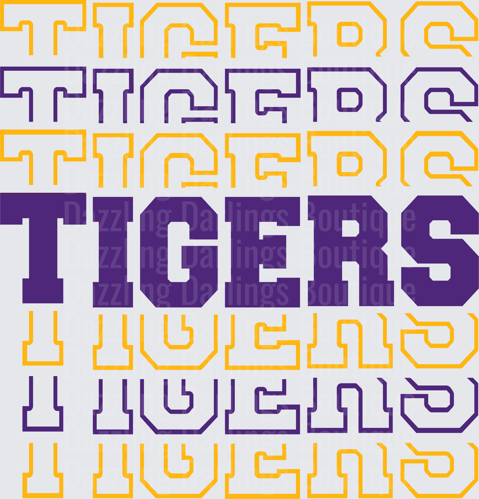 Tigers Purple and Gold Repeating Collegiate Word Pattern