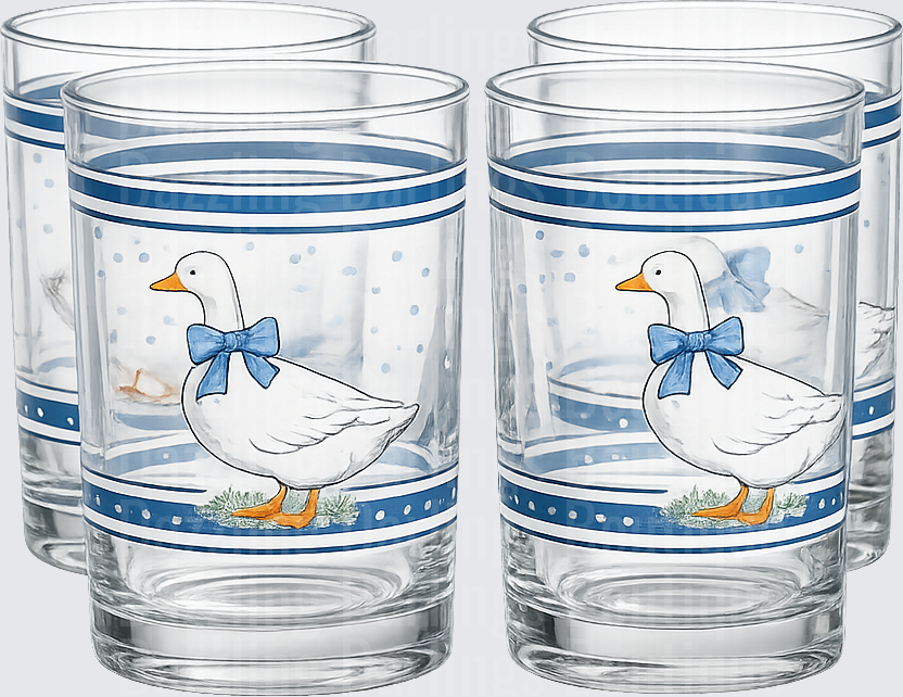 White Geese with Blue Bow Ties and Polka Dot Stripes