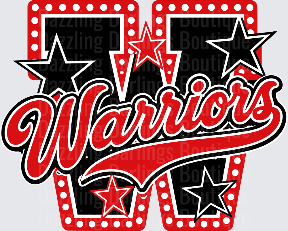 Warriors Bold Letter W Red Black Stars Team Spirit Logo