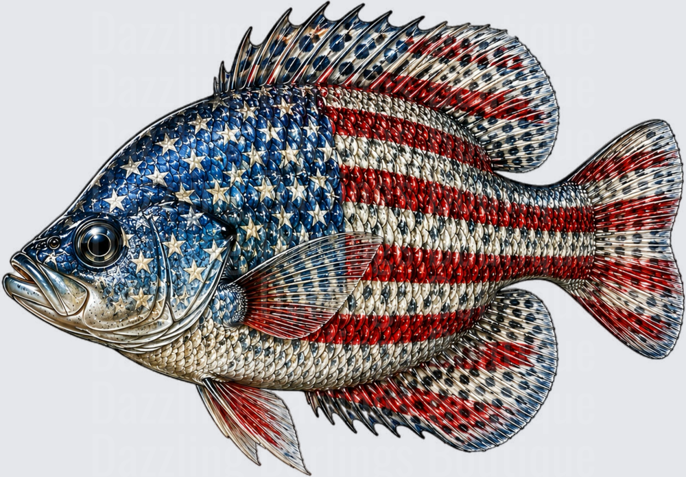 Patriotic American Flag Fish with Stars and Stripes Scales
