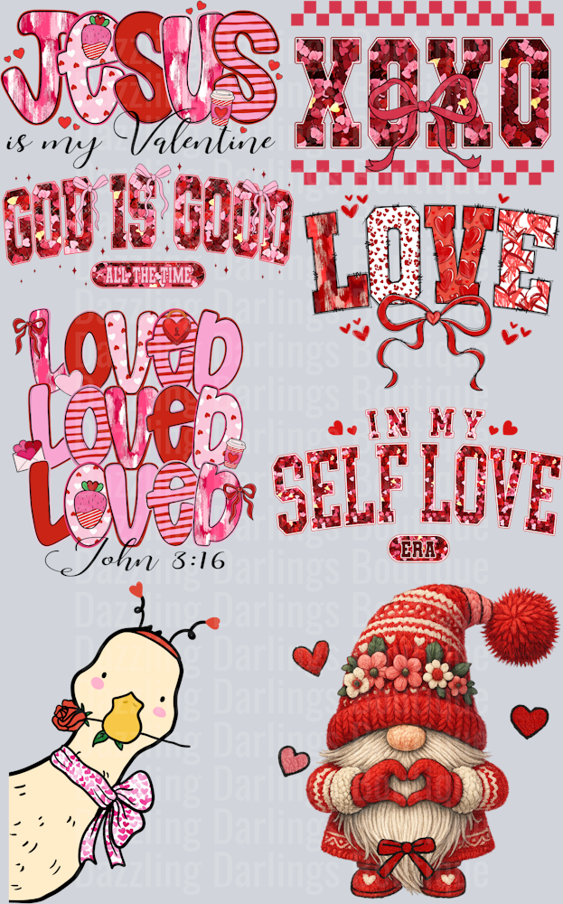 Valentines Day Premade Gang Sheet 22"x36" Jesus Is My Valentine Self Love