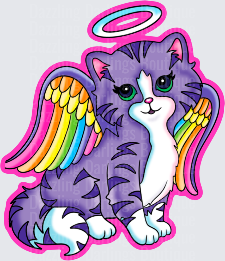 Purple Angel Cat with Rainbow Wings and Halo