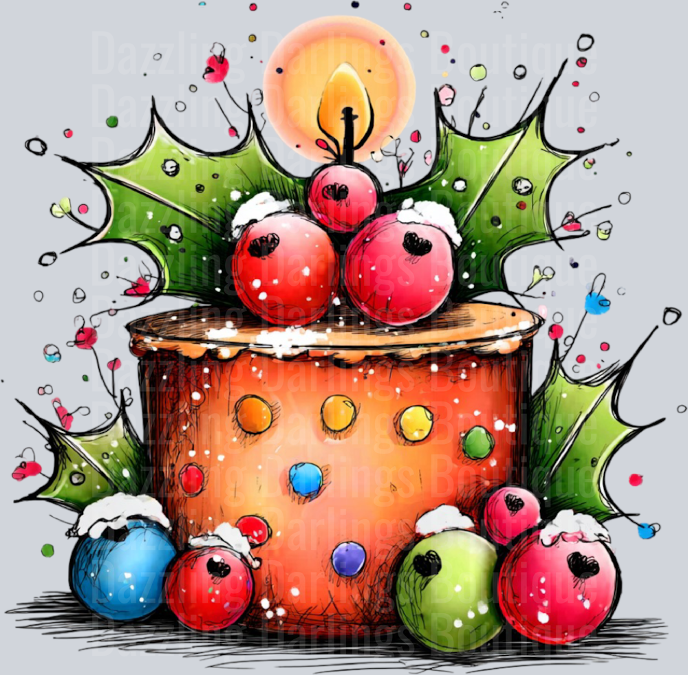 Hand-drawn Christmas Mug Candle Holly Ornaments