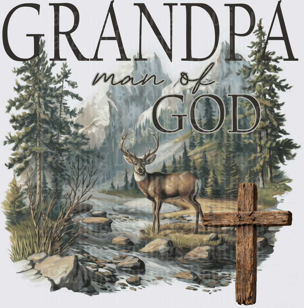 Grandpa Man of God Deer Forest Cross Religious Faith Design