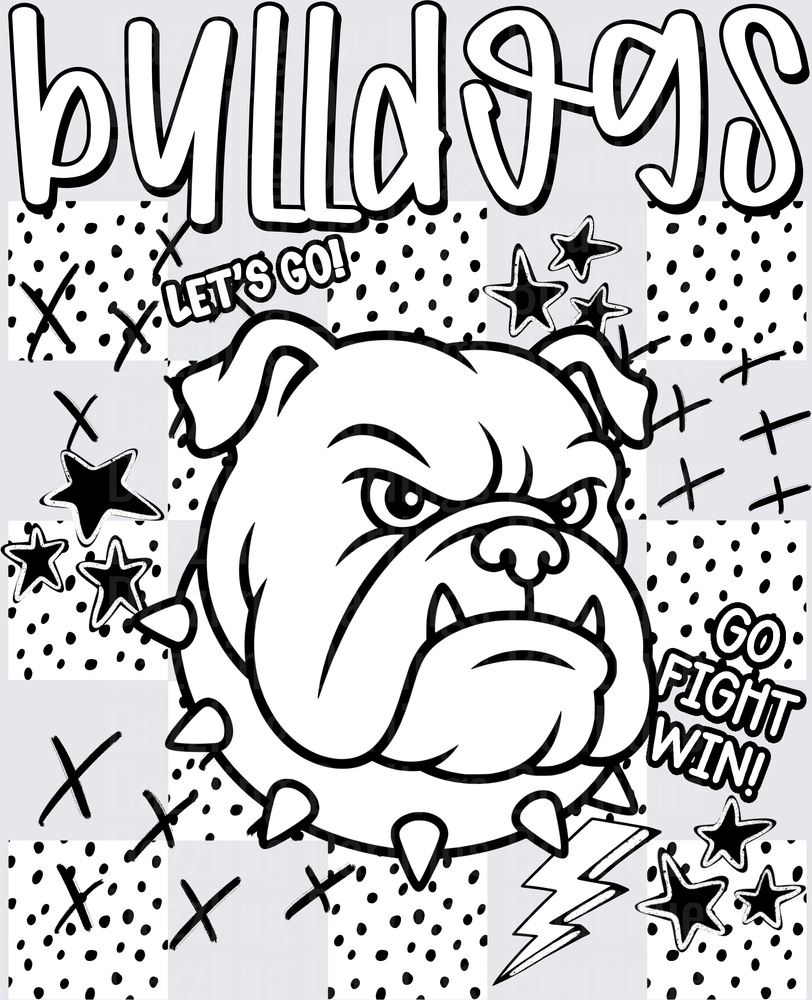 Bulldogs Let's Go Fight Win Mascot Spirit Graffiti Design