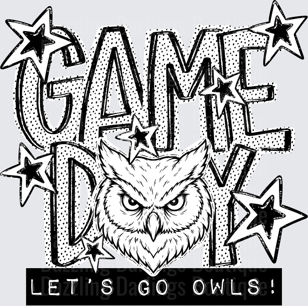 Game Day Let's Go Owls Fierce Owl Face Stars Graphic