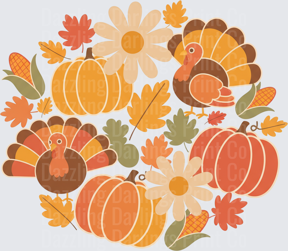 Thanksgiving  Fall turkey pumpkin clipart retro