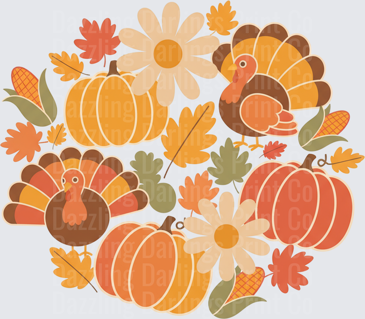 Thanksgiving  Fall turkey pumpkin clipart retro