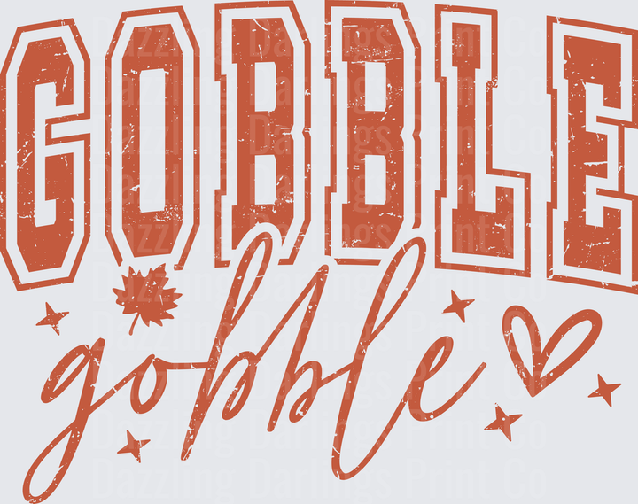 Distressed Gobble Gobble Rust Varsity Letters Script