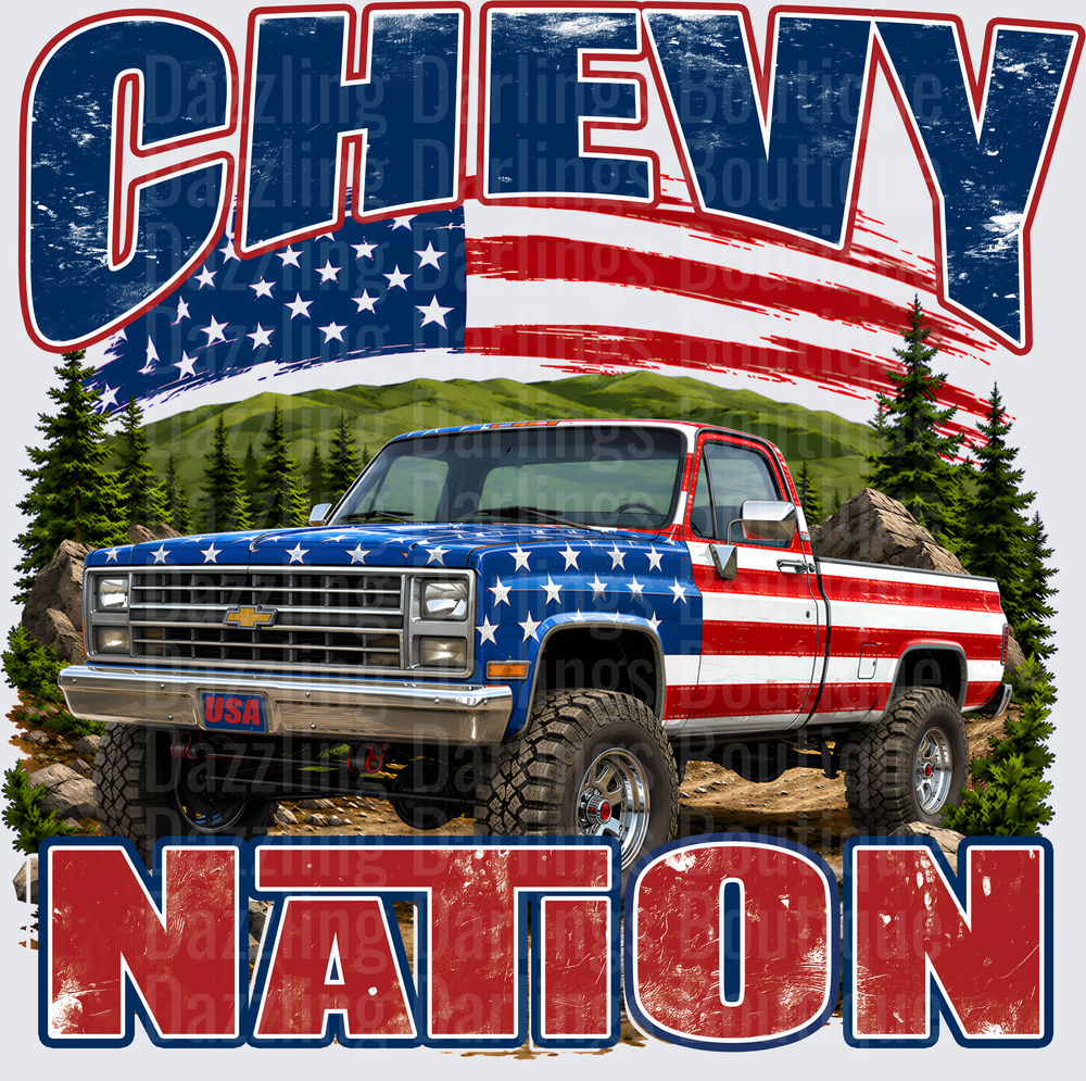 Chevy Nation American Flag Pickup Truck Patriotic Design
