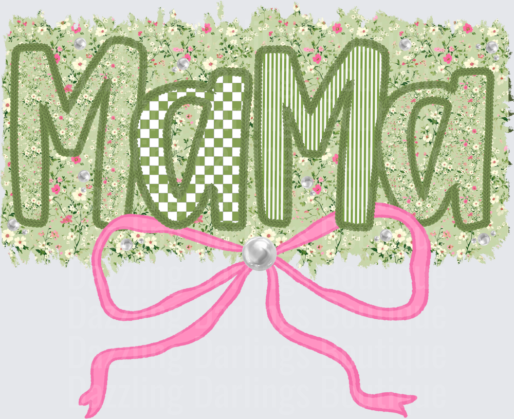 Floral Mama Text with Pink Ribbon Bow Mother's Day Design