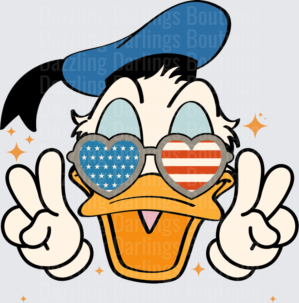 Donald Duck Patriotic Heart Sunglasses Peace Signs 4th of July