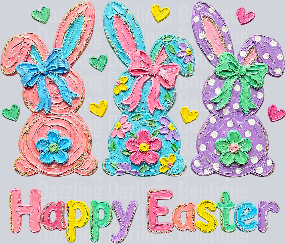 HAPPY EASTER BUNNY TRIO BRUSHSTROKE