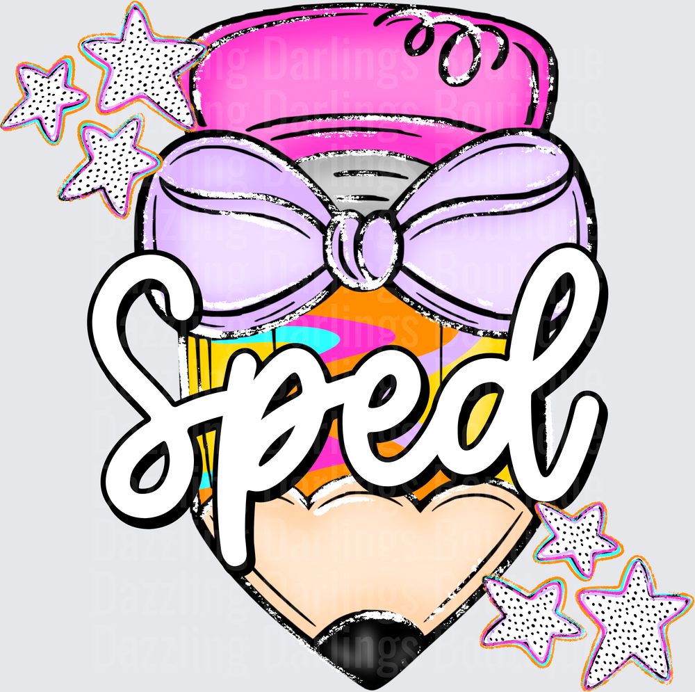 Sped Heart Pencil Purple Bow Pink Eraser Stars Teacher