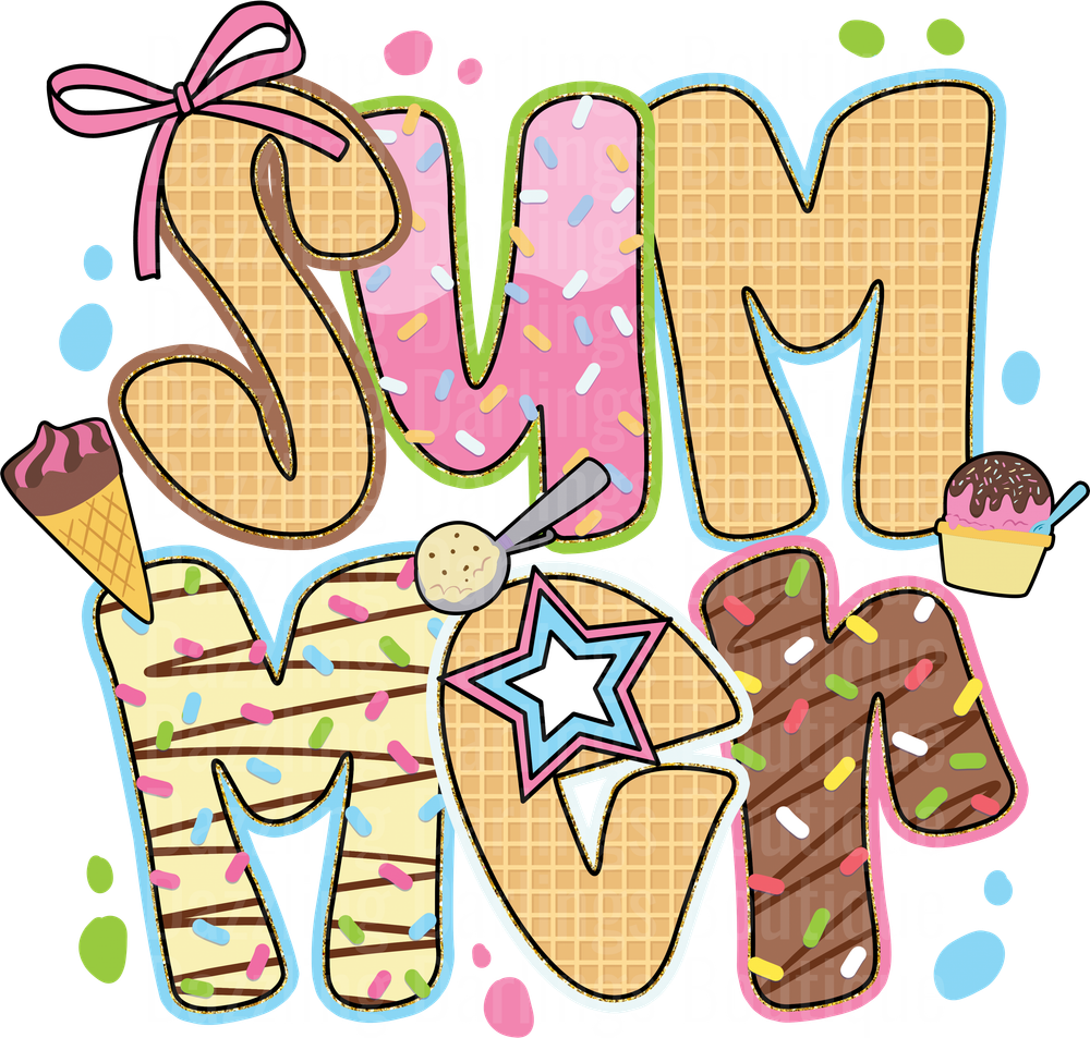 Summer Ice Cream Waffle Cone Letters with Pink Bow and Sprinkles