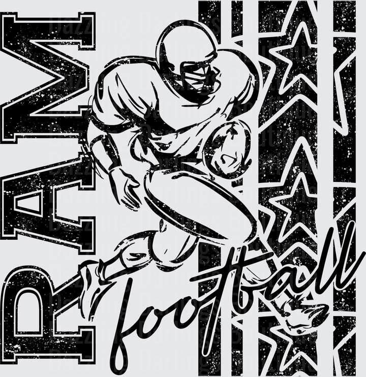 Rams Football Running Back Grunge Stars Vintage Graphic