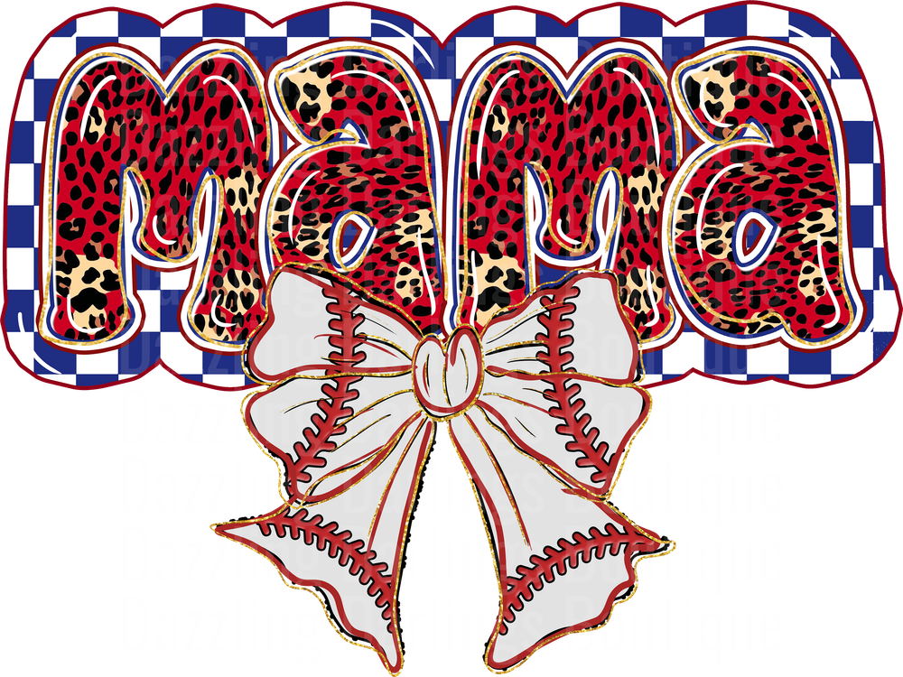 MAMA Red Leopard Print Letters with Baseball Bow