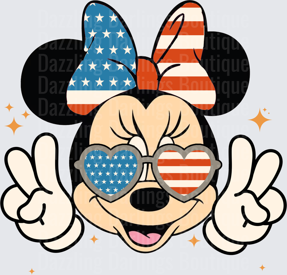 Patriotic Minnie Mouse Heart Sunglasses Peace Signs USA Flag Bow