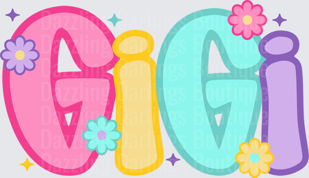Gigi Colorful Bubble Letters with Flowers and Stars