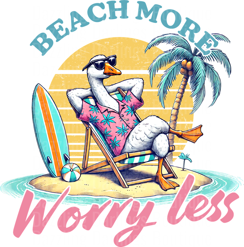 Cool Seagull in Hawaiian Shirt Beach Chair Paradise Scene Beach More Worry Less