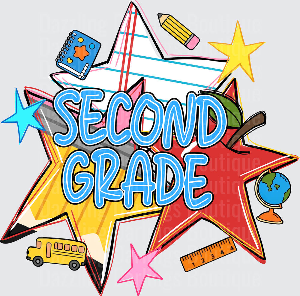 Second Grade Bold Star School Supplies Back to School Design
