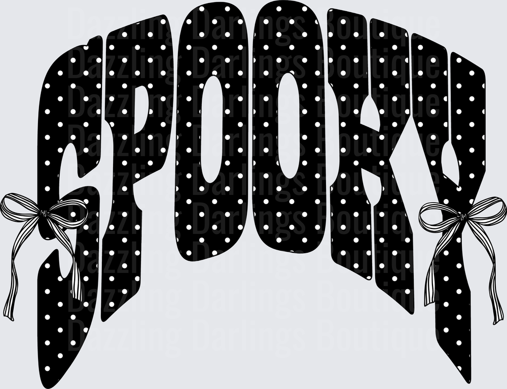 Spooky Arched Black Polka Dot Text with Ribbon Bows