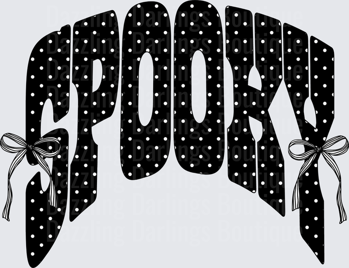 Spooky Arched Black Polka Dot Text with Ribbon Bows