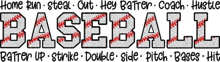 Baseball Typography Design with Stitching Pattern and Sport Terms