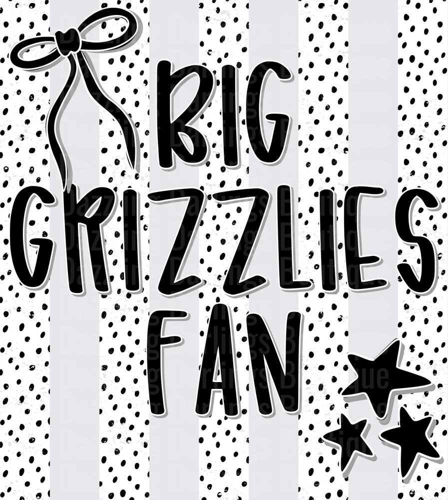Big Grizzlies Fan with Bow and Stars on Polka Dot Background