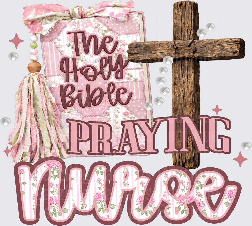 The Holy Bible Praying Nurse Pink Floral Christian Faith