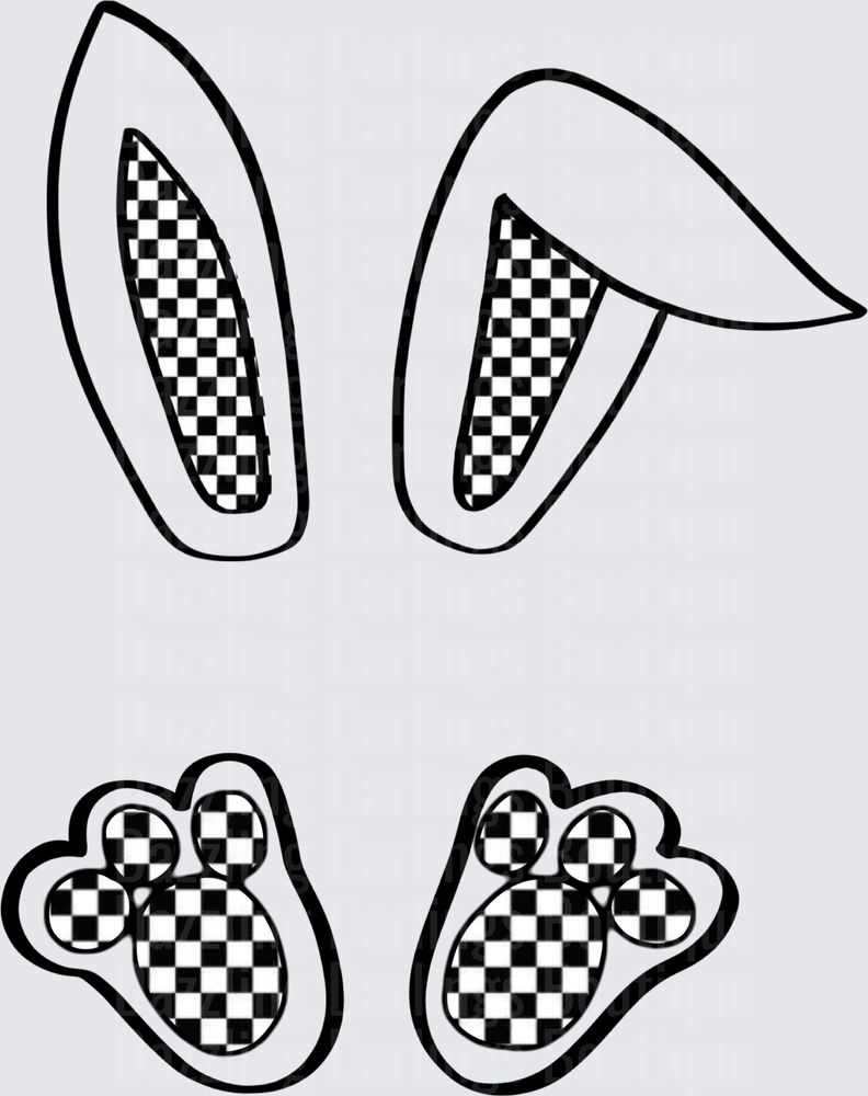 Checkered Pattern Bunny Ears and Paw Prints Set